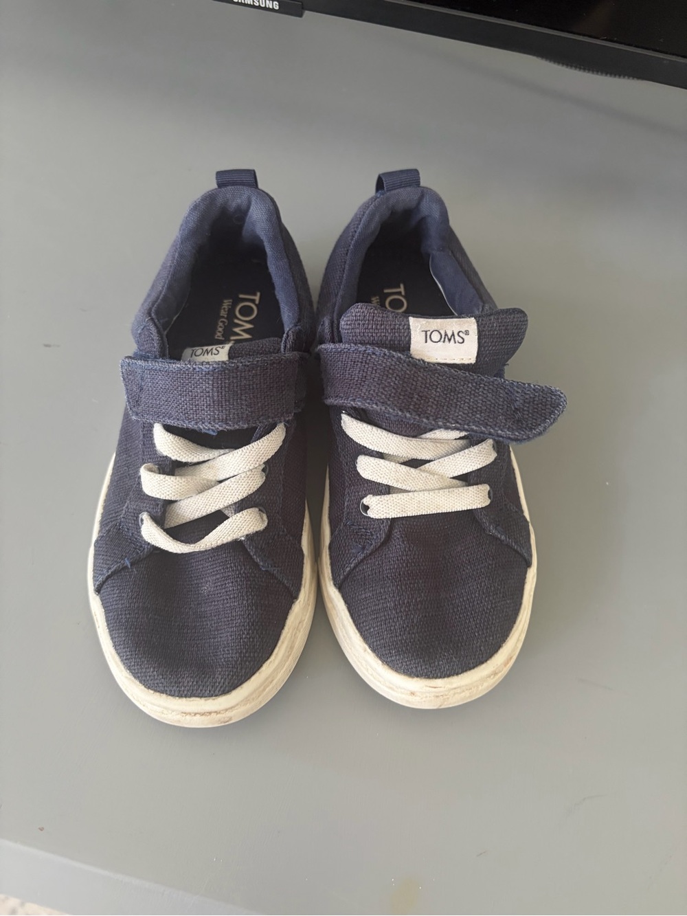 Toms Kids Navy Canvas Sneakers with White Laces